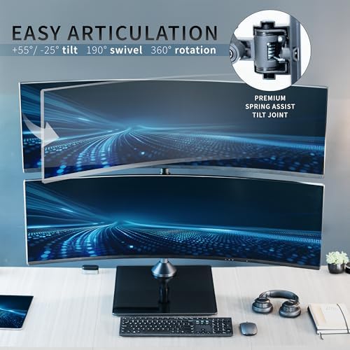 VIVO Pneumatic Arm Dual Ultrawide Monitor Desk Stand for Up to 49 inch Screens with Tempered Glass Base, Holds 2 Ultra Wides Up to 30.8 lbs, Black, STAND-V249FG - Image 5
