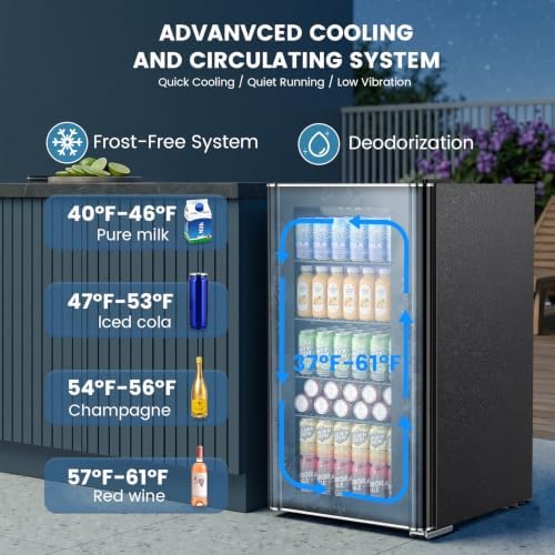 Electactic 26 Bottle Wine Cooler 130 Can Beverage Refrigerator, Small Freestanding Cabinet Wine Cellar with 40℉-61℉ Temperature Control Glass Door, Black - Image 4