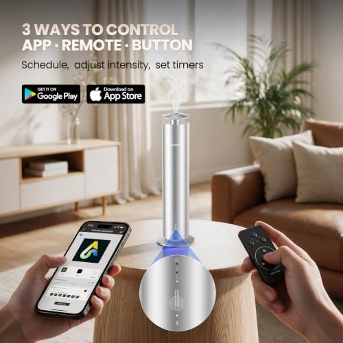 Waterless Essential Oil Diffuser for Large Room up to 1000 Sq Ft - Smart Hotel Scent Diffuser for Home with App, Remote & Timer, Whisper-Quiet Aluminum, Includes 2 x 120ml Oils - Image 5