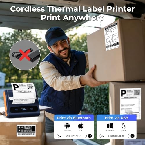 Battery Powered Shipping Label Printer | DP45S 4x6 Cordless Portable Thermal Label Printer for Small Business, Rechargeable Battery, Built-in Paper Bin, Compatible with iPhone Android Windows - Image 3