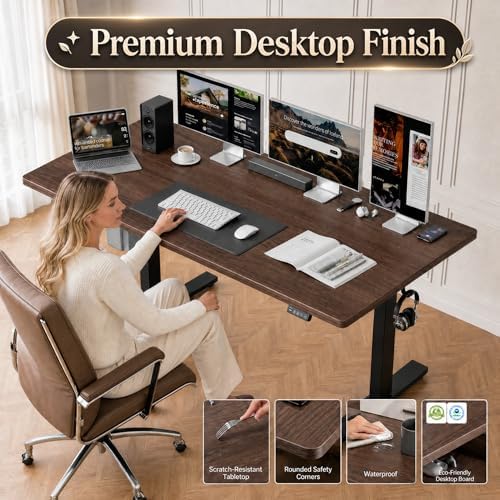 Grandder 47x32 Large Electric Standing Desk, Height Adjustable Computer Desk with 2 Memory Presets, 31.5" Deep Desktop Sit Stand Desk Home Office Desk Workstation Table with Hooks, Walnut - Image 3