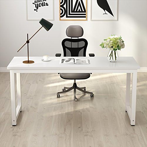 Tribesigns Computer Desk, 55 inch Large Office Desk Computer Table Study Writing Desk for Home Office, White + White Leg - Image 4