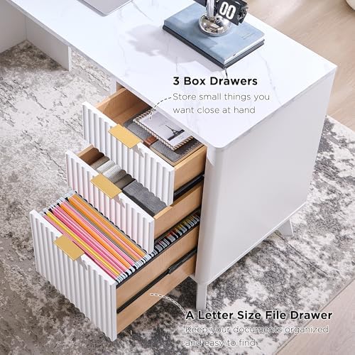 T4TREAM 60" Modern Fluted Executive Desk with Drawers, White - Image 6