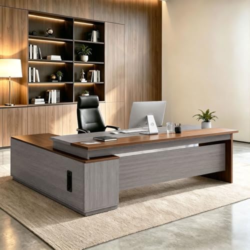 L Shaped Executive Desk with Drawers, Large Wood Workstation, Modern Executive Office Furniture for Home Office and Business Workspace, Multiple Sizes & Colors by Unknown