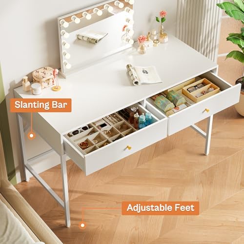 SUPERJARE White Vanity Desk with Drawers, 47 inch Computer Desk - Image 6
