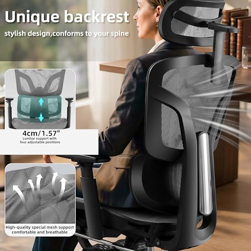 Ergonomic Office Chair with Footrest 4-Level Adjustable Lumbar Suppor - Image 3