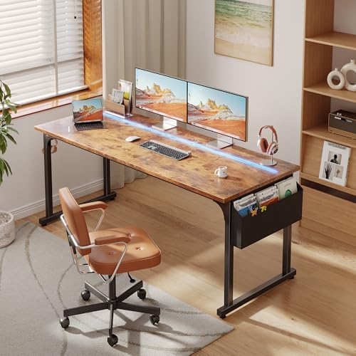 DurayLoly 55 Inch Office Desk with Waterproof LED Lights for Home Work by Durayloly