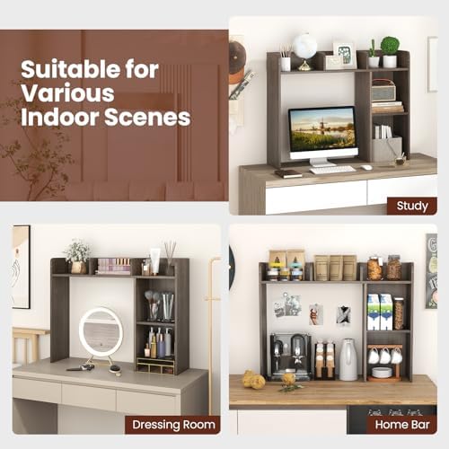 Desktop Bookshelf, 3-Tier Desk Organizer Shelves w/ 5 Display Rack - Image 5
