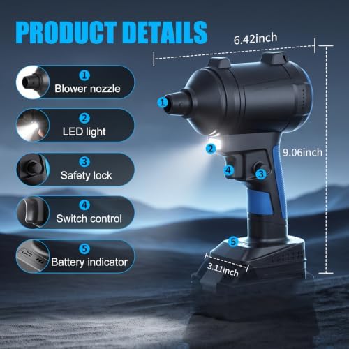 Brushless Cordless Air Duster Blower for Makita18V Battery(No Battery),75000 RPM High-Speed Motor Electric Duster Blower,500MPH/3 Speeds,for Sawmill Room, Workshop/Computer Cleaning - Image 3
