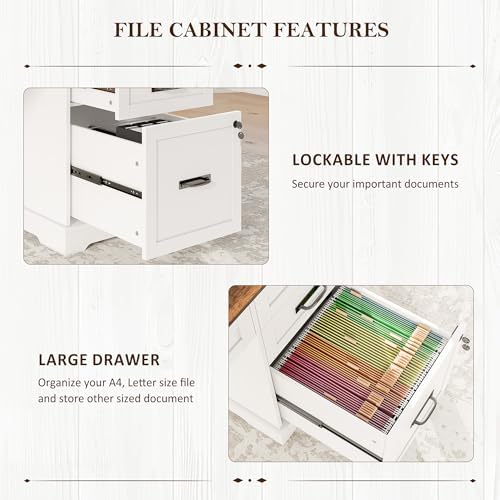 Whalefall 55'' Farmhouse Desk Home Office with Drawers, White - Image 4