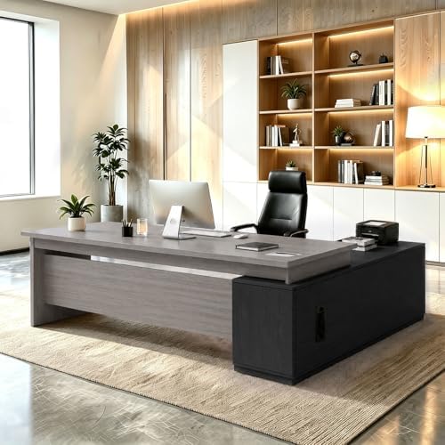 L Shaped Executive Desk with Drawers, Large Wood Workstation, Modern Executive Office Furniture for Home Office and Business Workspace, Multiple Sizes & Colors by Unknown