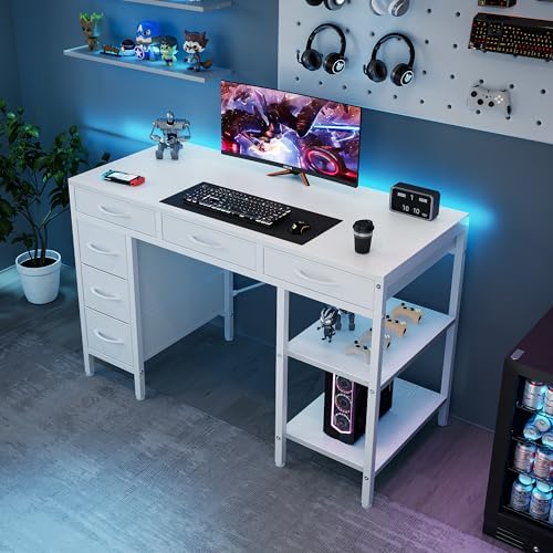 Sweetcrispy 47" Computer Desk with 6 Fabric Drawers & Storage Shelves - Image 4