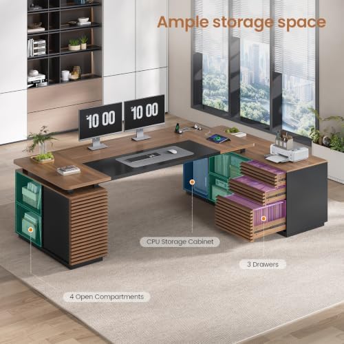 78.7" Executive Desk, Home Office Desk with File Drawers & Storage Shelves - Image 4