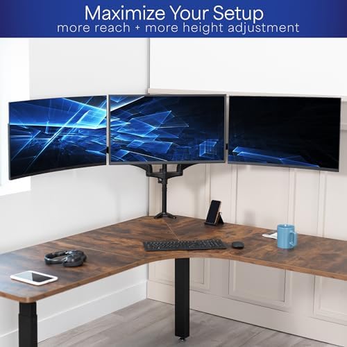 VIVO Triple Pneumatic Monitor Mount for 3 Screens up to 32 inches, Fully Adjustable, Heavy Duty Desk Stand with C-Clamp, Black, STAND-V300G - Image 6