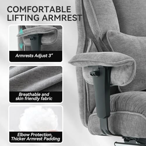 Efomao Big and Tall Fabric Executive Office Chair,Grey - Image 7
