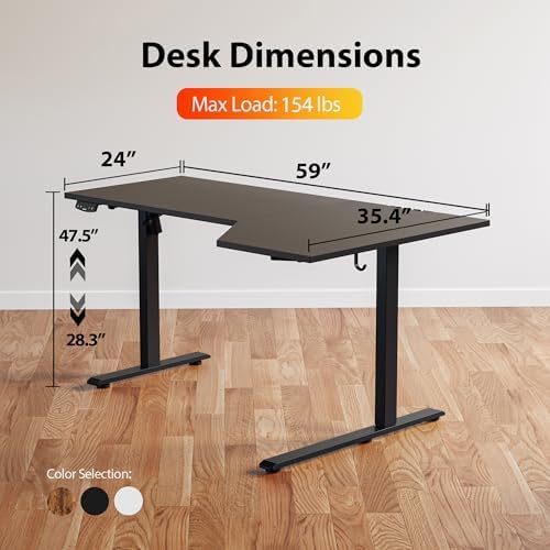 Agilestic 59 x 35 Inch Corner L Shaped Electric Standing Desk, Black - Image 3