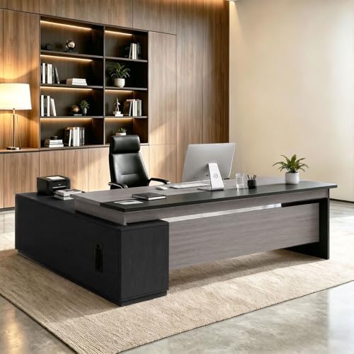 L Shaped Executive Desk with Drawers, Large Wood Workstation, Modern Executive Office Furniture for Home Office and Business Workspace, Multiple Sizes & Colors by Unknown