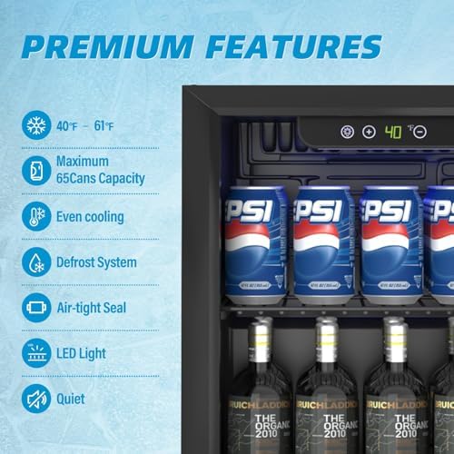 Erivess 60 Can Mini Fridge, 1.3 Cu.ft Beverage Refrigerator with Glass Door - Image 2