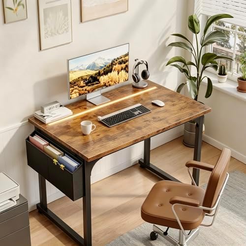 DurayLoly 32" Gaming Desk with Waterproof LED Lights for Bedroom,Brown - Image 2