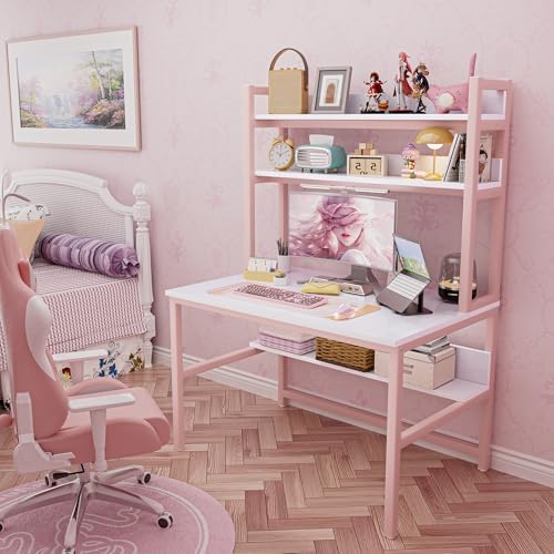 Aquzee Pink Desk with Shelves, Computer Desk with Hutch, 47 Inch - Image 6