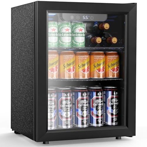 Electactic 68 Cans Beverage Refrigerator Cooler, 1.7 cu.ft Mini Fridge Glass Door Drink Cooler for Beer, Soda,Wine, Digital Temperature Control for Home Office Bar by Electactic