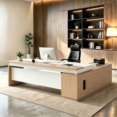 L Shaped Executive Desk with Drawers, Large Wood Workstation, Modern Executive Office Furniture for Home Office and Business Workspace, Multiple Sizes & Colors by Unknown