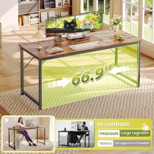 PRAISUN 70 Inch Computer Desk, Office Desk, Spacious Desktop, Rustic Brown - Image 5