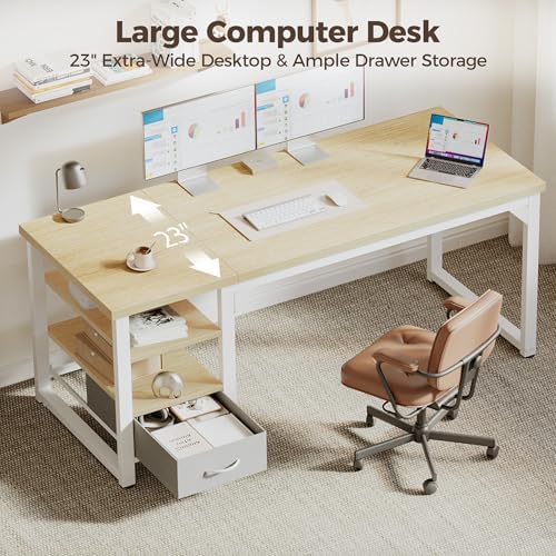 Mericonia 54 in Computer Desk with Drawer, 1" Thick Reversible Office Desk - Image 4