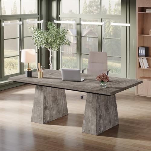 Tribesigns 63-Inch Executive Desk, Large Office Computer Desk with Double Pedestal, Modern Simple Workstations Writing Table Conference Table Business Furniture for Home Office, Grey - Image 4