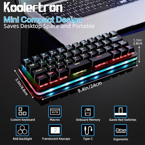 Koolertron 40% Gaming Keyboard, Compact RGB Backlit Mechanical Keypad - Image 4
