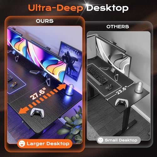 Huuger 63 x 28 Large Electric Standing Desk, Height Adjustable Computer Desk, 27.6" Deep Desktop, Stand up Gaming Office Table with 2 Hooks, 3 Preset Heights, for Home Office, Black - Image 4