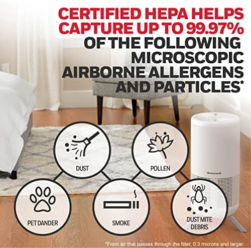 Honeywell HEPA Air Purifier for Home, 900 Ft² Rooms in 1 Hour, Designer Series, Auto Mode, UltraQuiet Tech, HEPA Filter Reduces Dust, Pollen, Pet Dander, Smoke, Odors, White, HPA830W - Image 3