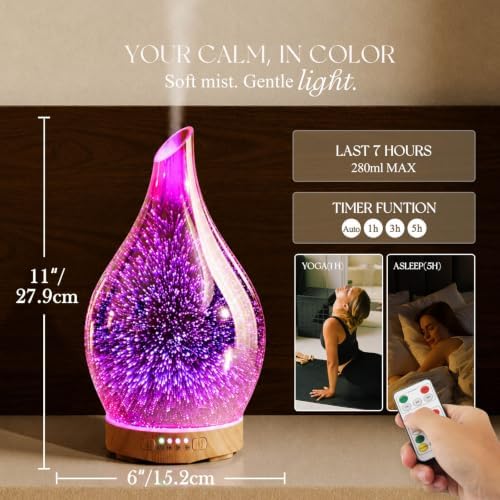 Porseme 280ml Remote Essential Oil Diffuser 3D Glass Ultrasonic Mist 7H - Image 3