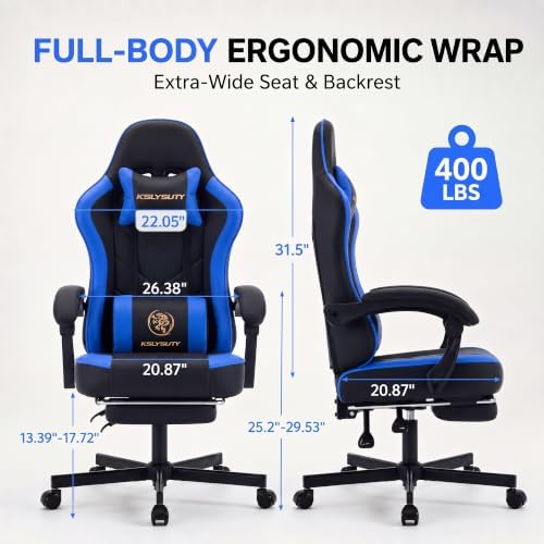 Desk Computer Gaming Chair - High Back Ergonomic Office Chair with Footrest and Lumbar Support, Swivel Comfy Home Gamer Video Game Chairs with Pocket Spring Cushion for Adults (Blue Leather) - Image 3