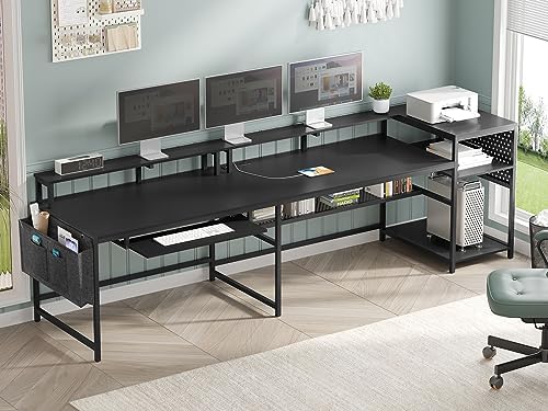 SEDETA L Shaped Gaming Desk, Reversible Computer Desk, Gaming Desk with Power Outlets & LED Strip, Monitor Shelf, Keyboard Tray, Pegboard and Storage Shelves for Home Office, Black - Image 2