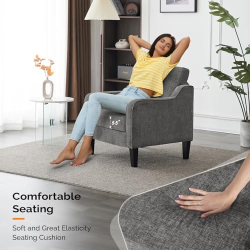 VINGLI Light Grey Accent Chair, Chenille Fabric Armchair for Living Room - Image 4