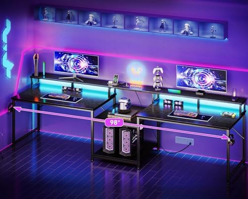 Casaottima 98'' 2 Person Gaming Desk with LED Lights, Black - Image 2