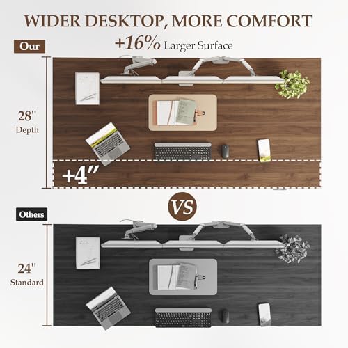 Klicelor 63 x 28 Electric Standing Desk, Sit Stand Up Home Office Desk, Height Adjustable Deep Cumputer Table with Memory Presets and Hooks, Two Pieces, Dark Walnut - Image 4