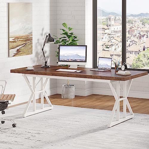 Tribesigns 70.8-Inch Executive Desk, Large Computer Office Desk Workstation, Modern Simple Style Laptop Desk Study Writing Table Business Furniture for Home Office (Brown/White, 70.8 Inch) - Image 4