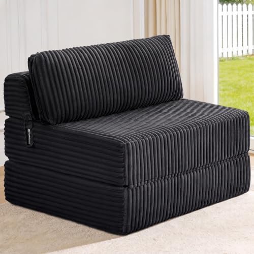 Folding Sofa Bed Convertible 4 in 1 Sleeper Chair Black Twin by MEGAYESHome