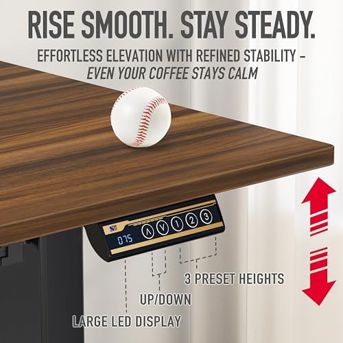 SHW 55 x 28 Electric Height Adjustable Standing Desk w/Drawer, Walnut - Image 7
