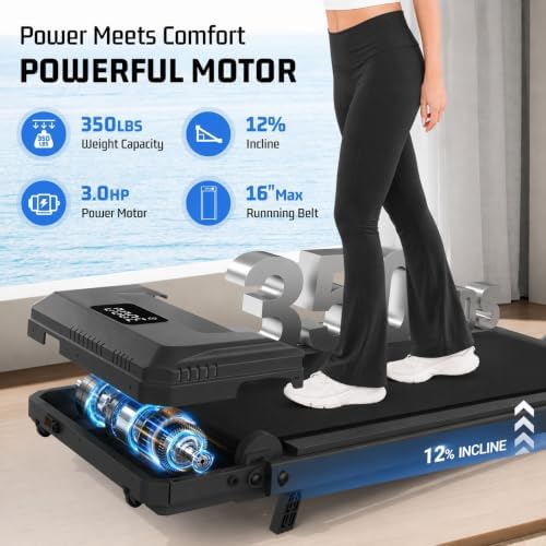 FUNMILY Upgrade Walking Pad Folding Treadmill with 12%/15% Incline & Handle Bar, 3.5HP Foldable Under Desk Compact Treadmills for Home/Office/Gym, 400+lb Capacity, Shock Absorption - Image 6
