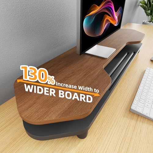 Dual Monitor Stand Riser, 39.4 Inch Large Monitor Stand with Storage Shelf, 2-Tier Desk Organizer for PC, Laptop, Printer | 2 Slots for Phone/Tablet, Computer Monitor Riser, Wood Desk Shelf for TV - Image 3