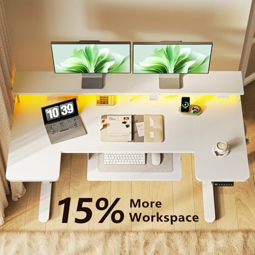 OffiGo 55 Inch U Shaped Electric Standing Desk with Keyboard Tray, White - Image 5