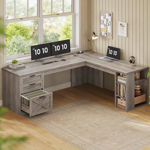 SEDETA 67" Farmhouse Executive L Shaped Desk with 3 Drawers - Image 6