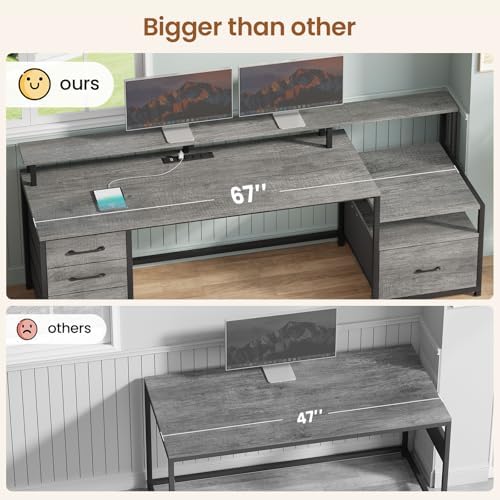SEDETA 66'' Computer Desk with 5 Drawer, Power Outlet for Home Office - Image 5