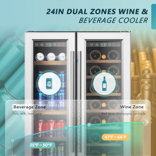 EUHOMY 24 Inch Wine and Beverage Refrigerator, Dual Zone Wine Cooler - Image 2