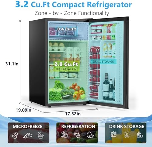 COWSAR 3.2 Cu.Ft Mini Fridge with Freezer for Bedroom Dorm, Black - Image 2