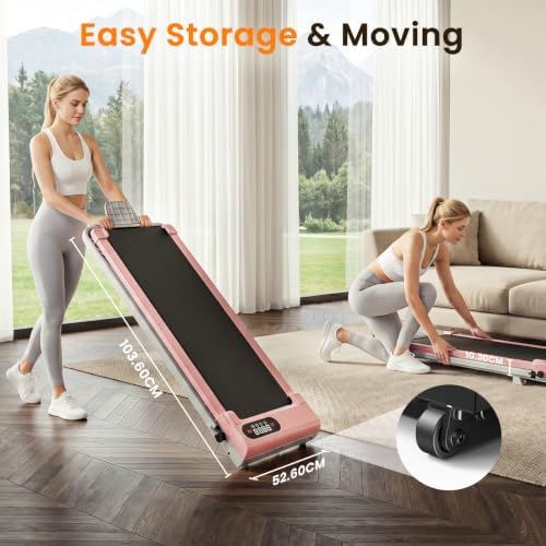 Pink Walking Pad Portable Treadmill with Incline 8% Small Walking Pad Handle Bar Under Desk for Home Office Mini Treadmill with 2.5HP Ultra Quiet <40dB 0.62~5 MPH Compact Foldable 320 lb Capacity - Image 4