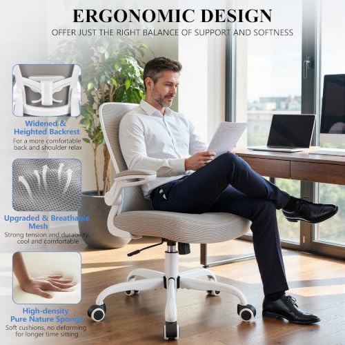 FelixKing Office Chair, Ergonomic Desk Chair Breathable Mesh Chairs Adjustable High Back Lumbar Support Flip-up Armrests, Executive Rolling Swivel Comfy Computer Chairs Home Office Gray - Image 6
